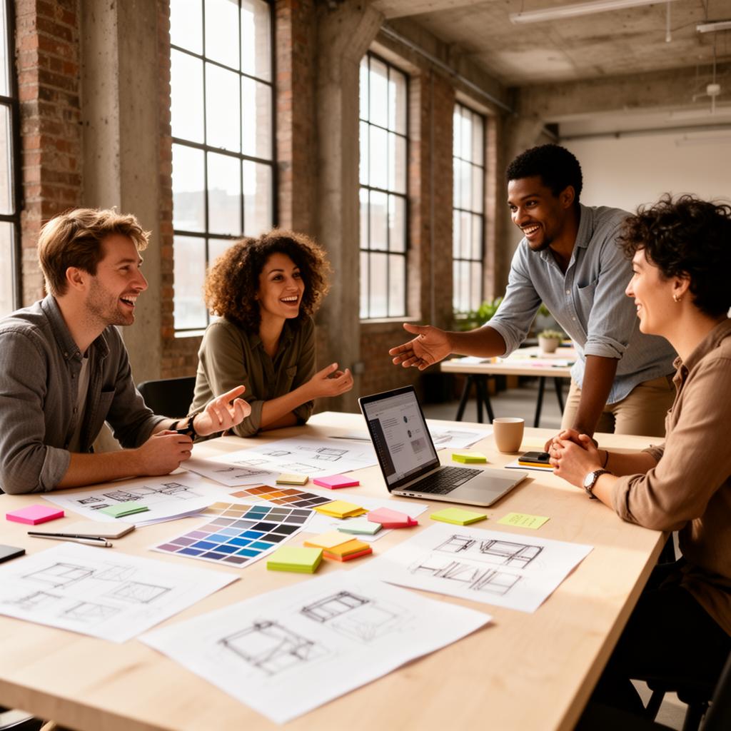 Creative agency team reviewing campaign work in studio